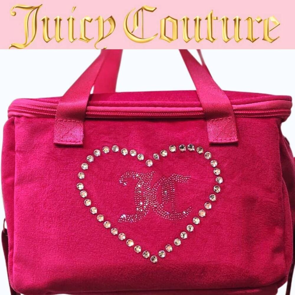 Juicy Couture Rhinestone JC Heart Logo Velour Insulated‎ Lunch Tote Bag